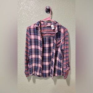 Daytrip Pink and Blue Plaid Button Down Shirt